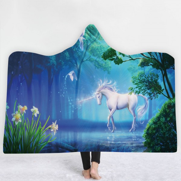 Unicorn Dreaming Green Forest 3D Printing Hooded Blanket