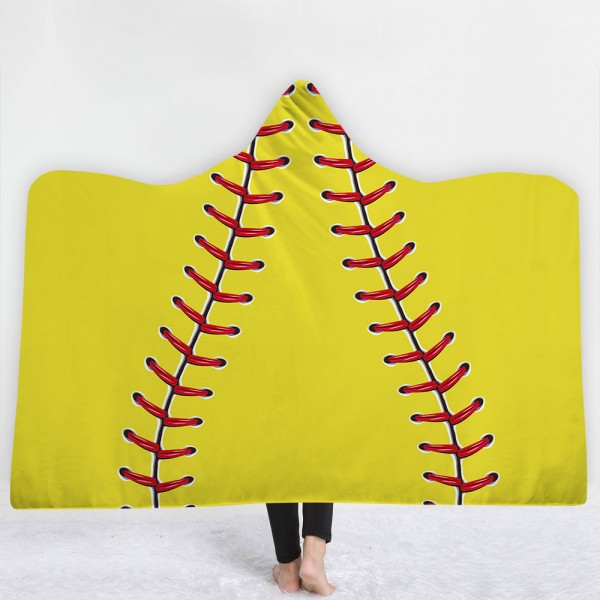 Yellow Baseball Pattern 3D Printing Hooded Blanket