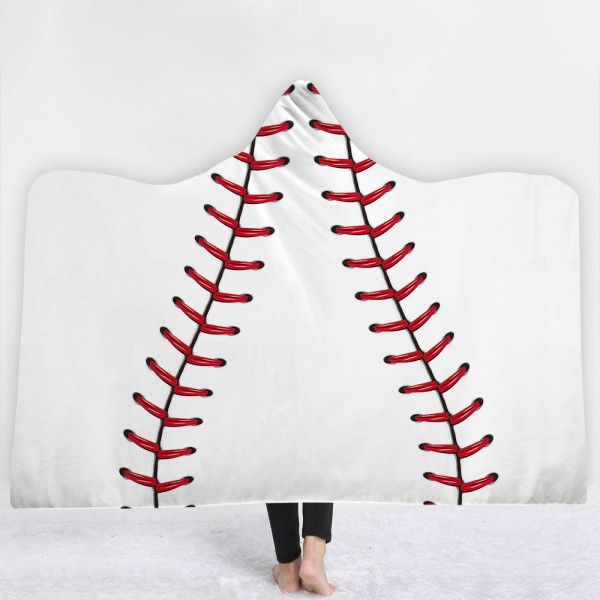 White Baseball Pattern 3D Printing Hooded Blanket