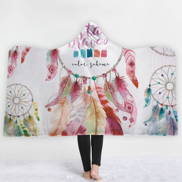 Red Feathers Dreamcatcher 3D Printing Hooded Blanket