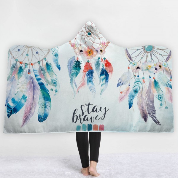 Romantic Watercolour Feathers Dreamcatcher 3D Hooded Blanket