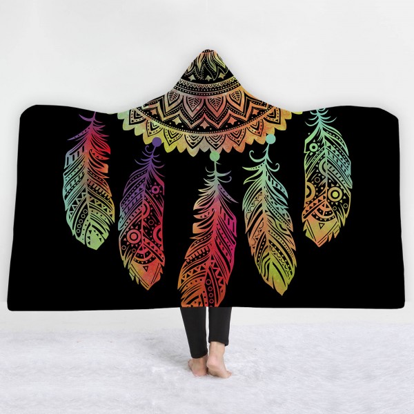 Bohemian Mandala Dreamcatcher Sherpa Fleece 3D Hooded Blanket