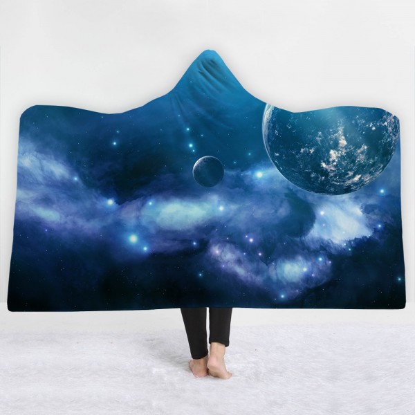 Blue Planet Galaxy Wearable 3D Printing Hooded Blanket