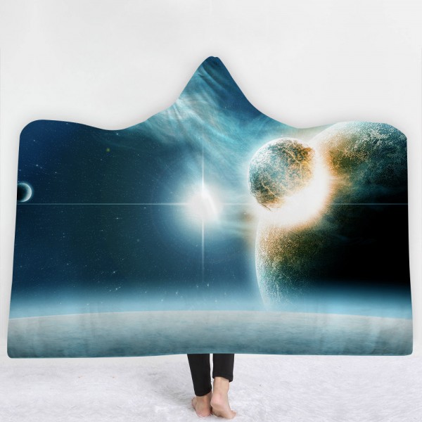 Bright Planet Galaxy Blue 3D Printing Hooded Blanket
