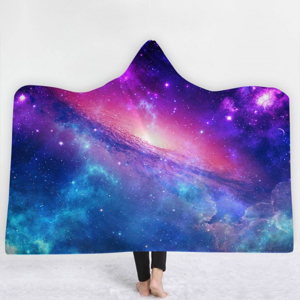 Shining Purple Galaxy 3D Printing Hooded Blanket