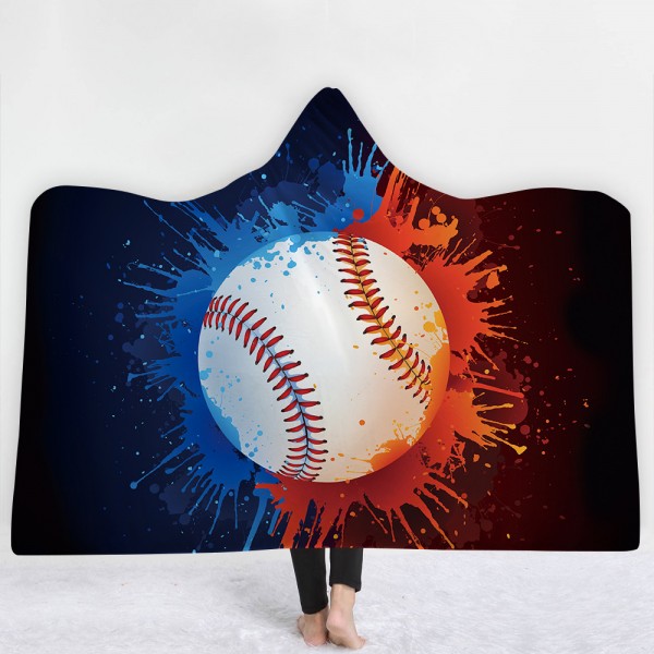 Baseball Oil Painting 3D Printing Hooded Blanket
