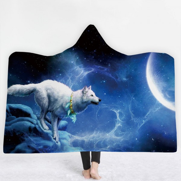 Galaxy Wolf 3D Printing Hooded Blanket