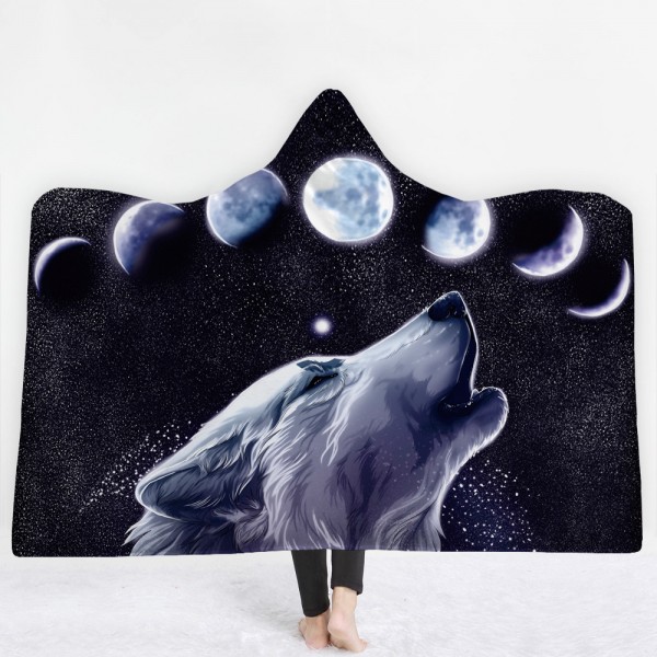 Howling Wolf Night 3D Printing Hooded Blanket