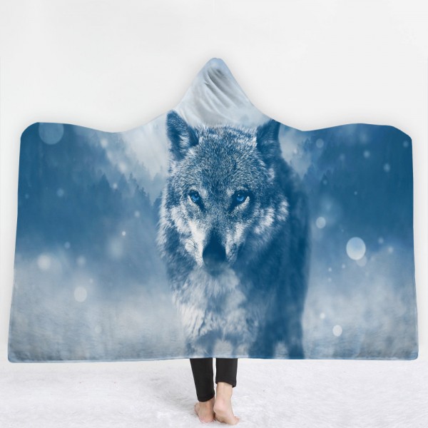 Snow Wolf 3D Printing Hooded Blanket