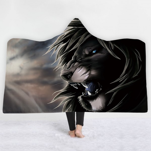 Angry Lion Grey 3D Print Hooded Blanket