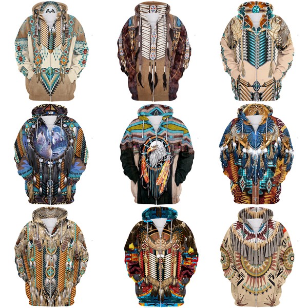 Native American Indian Hoodie 3D Printed Zip Up Hoodies Jacket