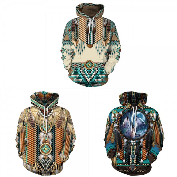 Native American Indian Hoodie 3D Printed Pullover Hoodies Sweatshirt