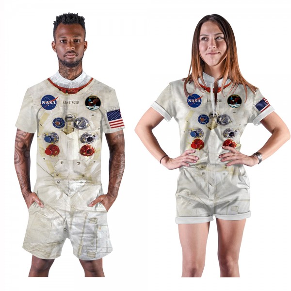 NASA Romper Jumpsuit Shorts 3D Zip Up Short Sleeve One Piece Outfit Shorts