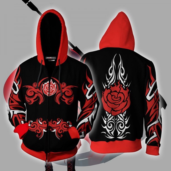 RWBY Hoodie Jacket - Ruby Rose Symbol Zip Up Hoodies Jacket Cosplay