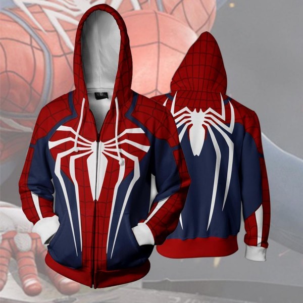 Spiderman Hoodie - Spider-Man PS4 New Look 3D Zip Up Jacket Coat