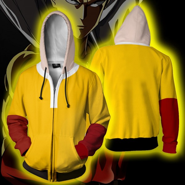 One Punch Man Hoodies - Saitama Yellow Zip Up Hoodie Jacket
