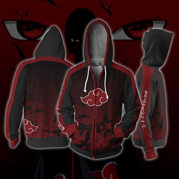 Naruto Hoodies - Itachi Uchiha Akatsuki 3D Hoodie Zip Up Jacket Coat