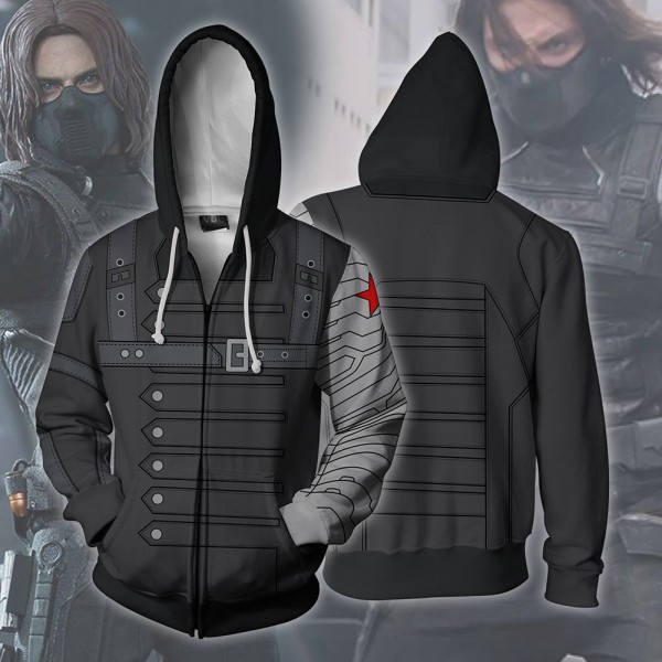 Captain America Hoodies - Bucky Winter Soldier 3D Zip Up Hoodie Jacket Coat