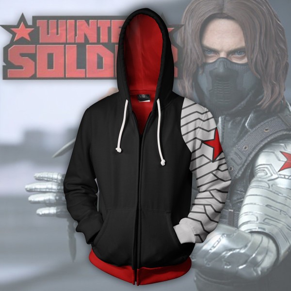 Captain America Hoodies - Winter Soldier 3D Zip Up Hoodie Jacket Coat