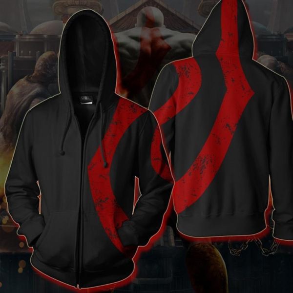 God Of War Kratos Hoodie 3D Zip Up Black Jacket Coat