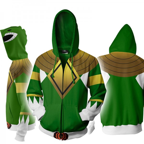 Power Rangers Green 3D Hoodie Zip Up Jacket Coat