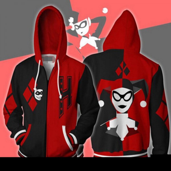 Harley Quinn Hoodies - Black And Red 3D Zipper Jacket Coat