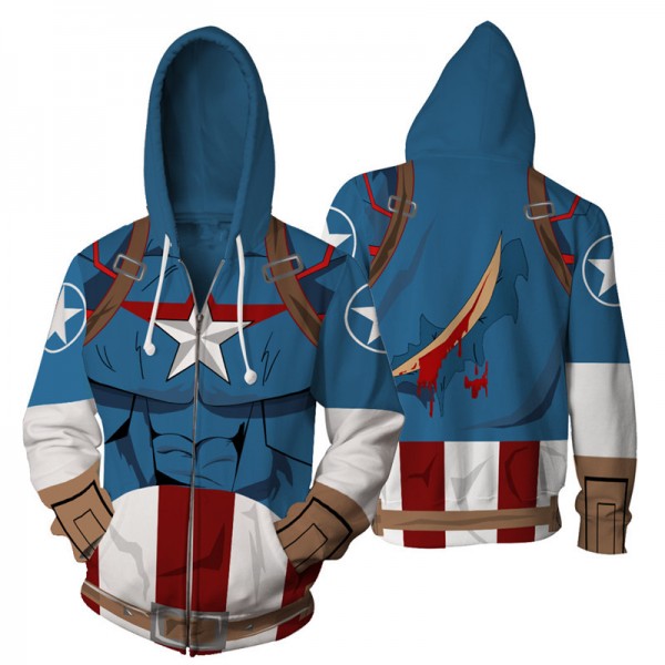 Avengers Hoodies - Captain America Classic 3D Zip Up Jacket Coat