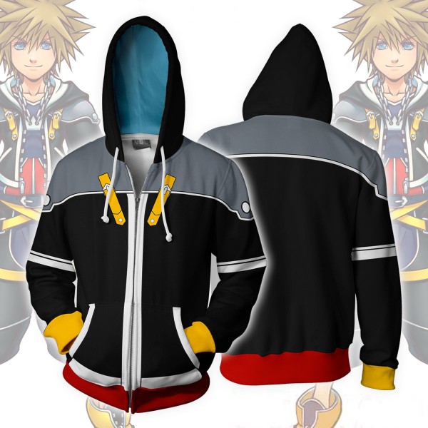 Kingdom Hearts Hoodies - Kingdom Hearts 2 Sora Black 3D Zip Up Jacket Coat