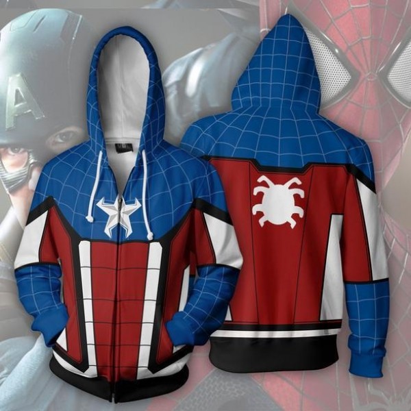 Spiderman Hoodies - Captain Spider 3D Zip Up Jacket Coat