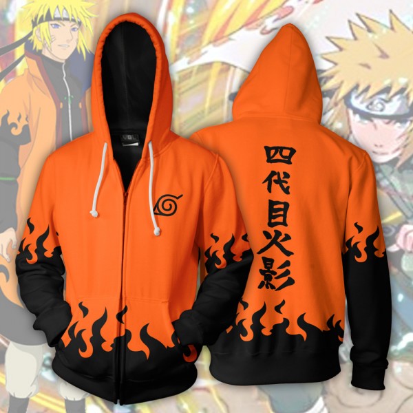 Naruto Hoodie Jacket - Minato Namikaze Hokage Orange 3D Zip Up Hoodie Jacket Coat