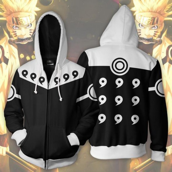 Naruto Hoodie Jacket - Naruto 6 Paths Black Rikudou Sennin Mode 3D Zip Up Hoodies Jacket Coat