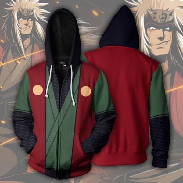 Naruto Hoodie Jacket - Shippuden Jiraiya 3D Zip Up Hoodies Jacket Coat