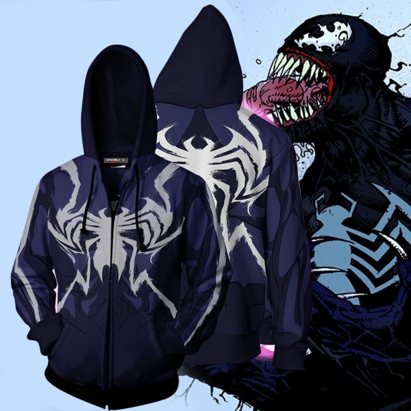 Spiderman Hoodie - Spider-Man Venom Blue 3D Zip Up Hoodies Jacket Coat