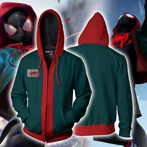 Spiderman Hoodie - Into the Spider-Verse Miles Morales New Look Cosplay Zip Up Hoodie Jacket