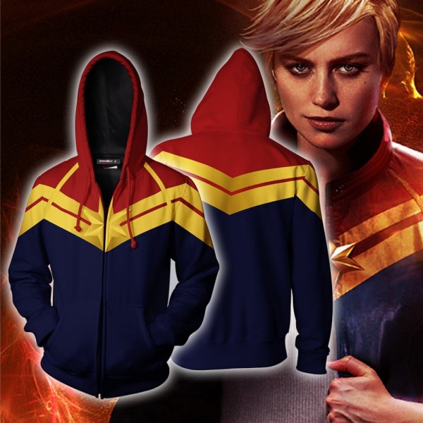 Captain Marvel Hoodie - Carol Danvers Yellow 3D Zip Up Hoodies Jacket Coat