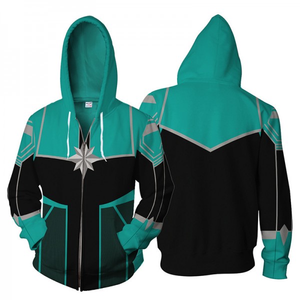 Captain Marvel Hoodie - Carol Danvers Zip Up 3D Jacket Coat