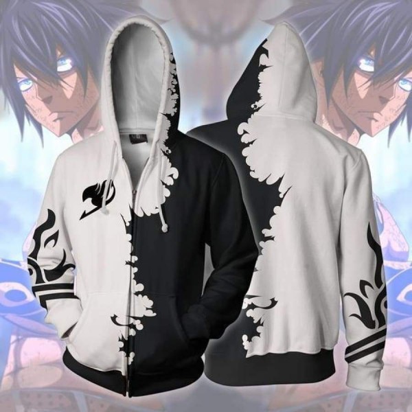 Fairy Tail Hoodie - Fairy Tail Gray 3D Zip Up Hoodies Jacket Coat Cosplay