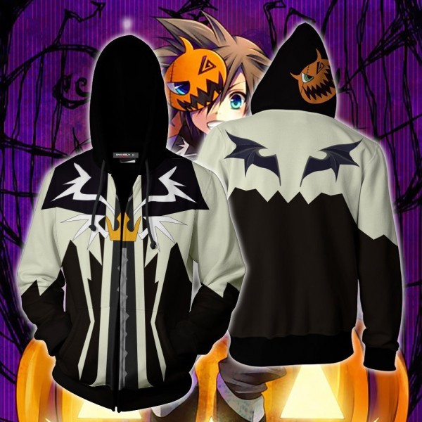 Kingdom Hearts Hoodie - Sora Halloween Town 3D Zip Up Hoodies Jacket Coat Cosplay
