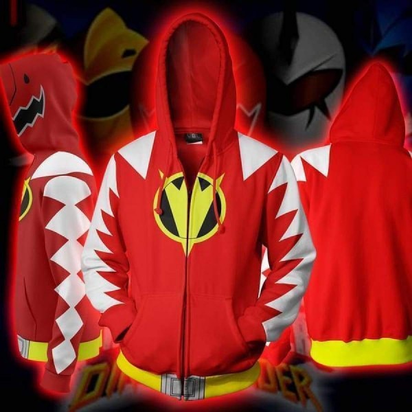 Power Rangers Hoodie Jacket - Dino Thunder Red Cosplay Zip Up Hoodies Jacket