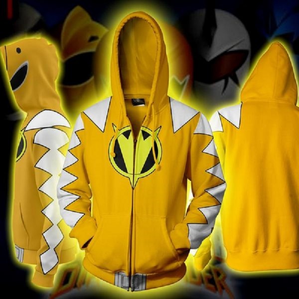 Power Rangers Hoodie Jacket - Dino Thunder Yellow Cosplay Zip Up Hoodies Jacket