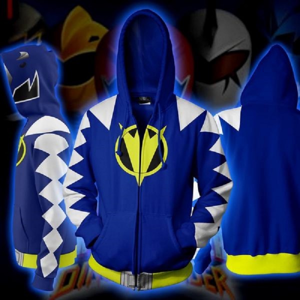Power Rangers Hoodie Jacket - Dino Thunder Blue Cosplay Zip Up Hoodies Jacket