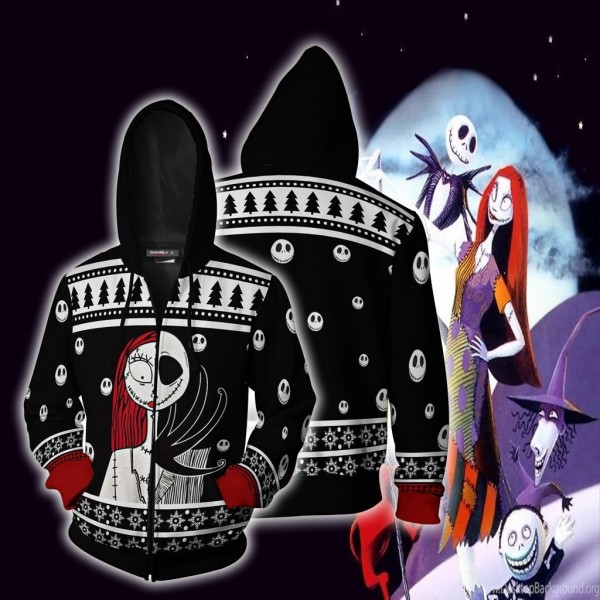 The Nightmare Before Christmas Jack & Sally Ugly 3D Zip Up Hoodie Jacket Cosplay