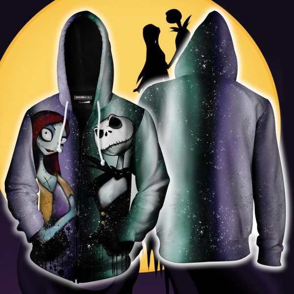 The Nightmare Before Christmas Jack & Sally 3D Zip Up Hoodie Jacket Cosplay