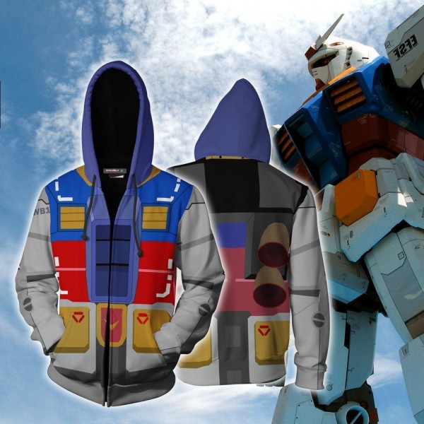 Mobile Suit Gundam Hoodie - GN-0000+GNR-010 00 Raiser 3D Zip Up Hoodies Jacket Cosplay