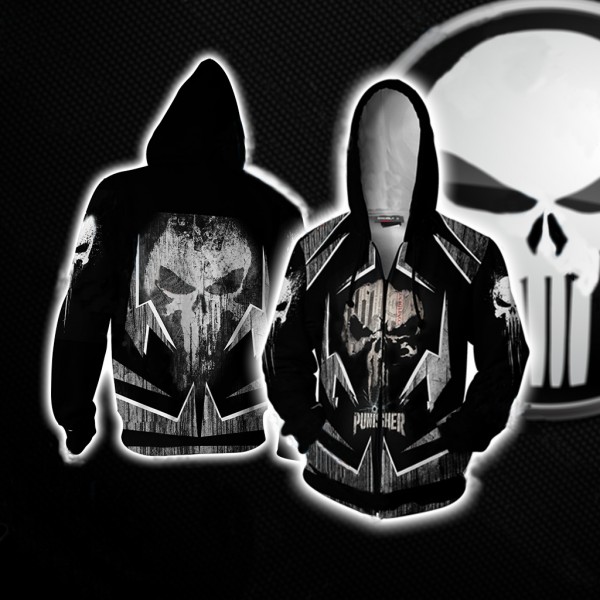The Punisher New 3D Zip Up Hoodie Jacket Cosplay