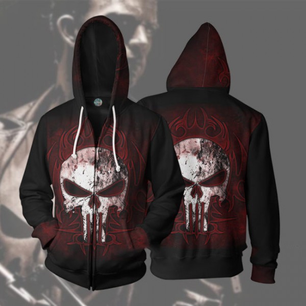 The Punisher Red Hoodie 3D Zip Up Jacket Cosplay