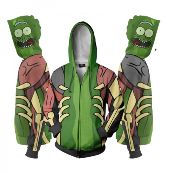 Rick And Morty Hoodie - 3D Pickle Rick Zip Up Hoodies Jacket Cosplay