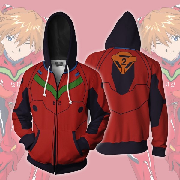 Neon Genesis Evangelion Hoodie - Asuka 3D Zip Up Hoodies Jacket Coat