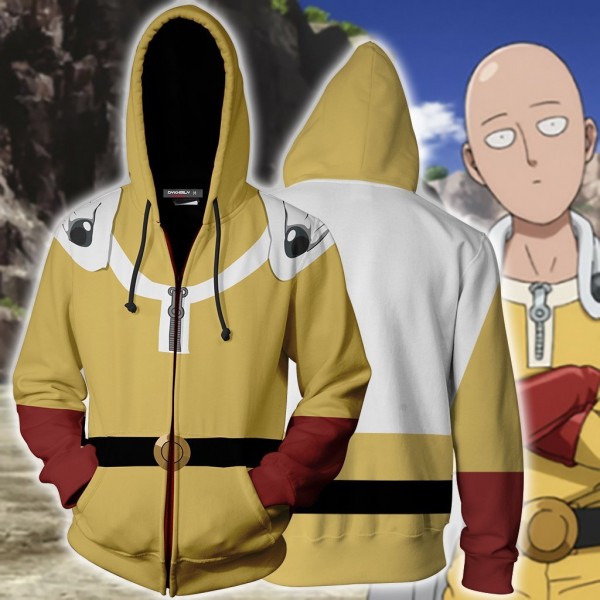 One Punch Man Hoodie - Saitama Cosplay Hoodies 3D Zip Up Jacket