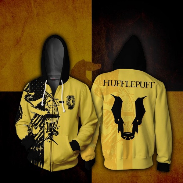 Harry Potter Hoodie Jacket - Quidditch Hufflepuff 3D Zip Up Hoodies Jacket Coat